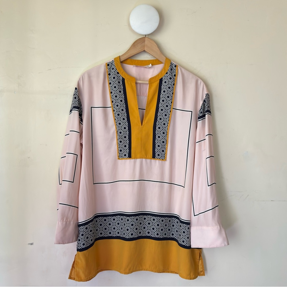 Tory Burch Aston Silk Tunic Top Preppy Resort Vacation Luxury